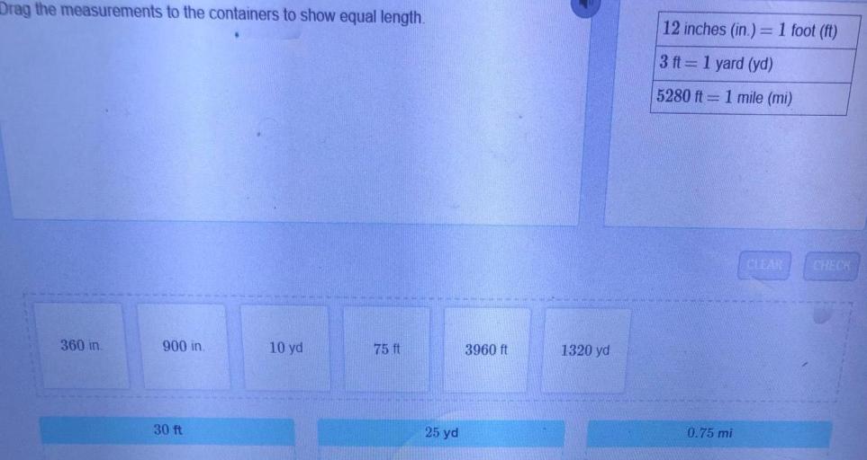 Drag the measurements to the containers to show equal length.