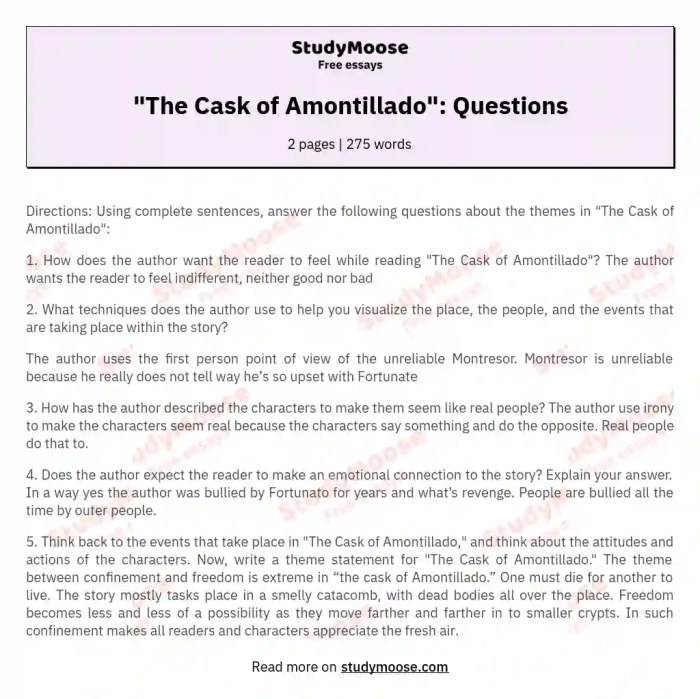 The cask of amontillado discussion questions