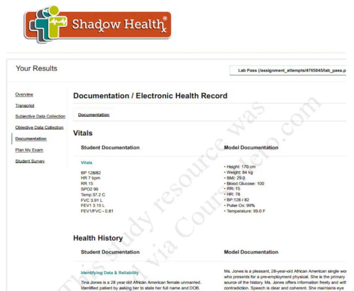 Tina jones shadow health comprehensive