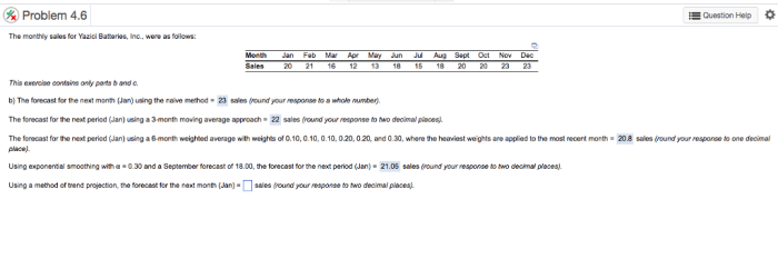 Sales yazici batteries monthly inc forecast were follows response using month method naive solved next problem whole number contains exercise